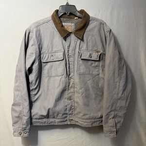 Woolrich Jacket Mens XXL Gray Sherpa Lined Chore Coat Workwear‎ Corduroy Collar